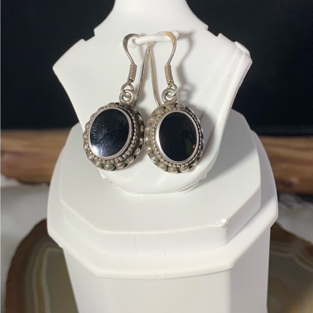 STERLING SILVER BLACK ONYX VINTAGE EARRINGS